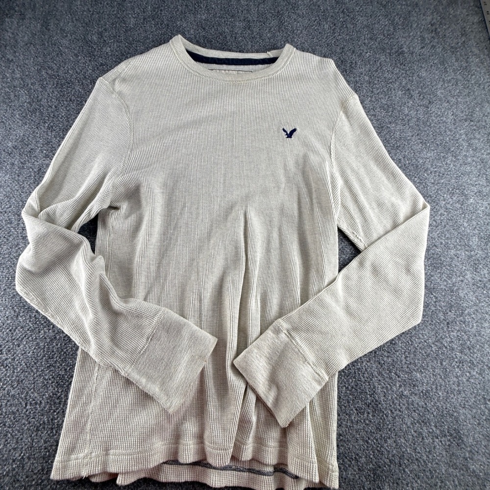 American Eagle Outfitters Mens XL Thermal Waffle Knit Long Sleeve Shirt Cream